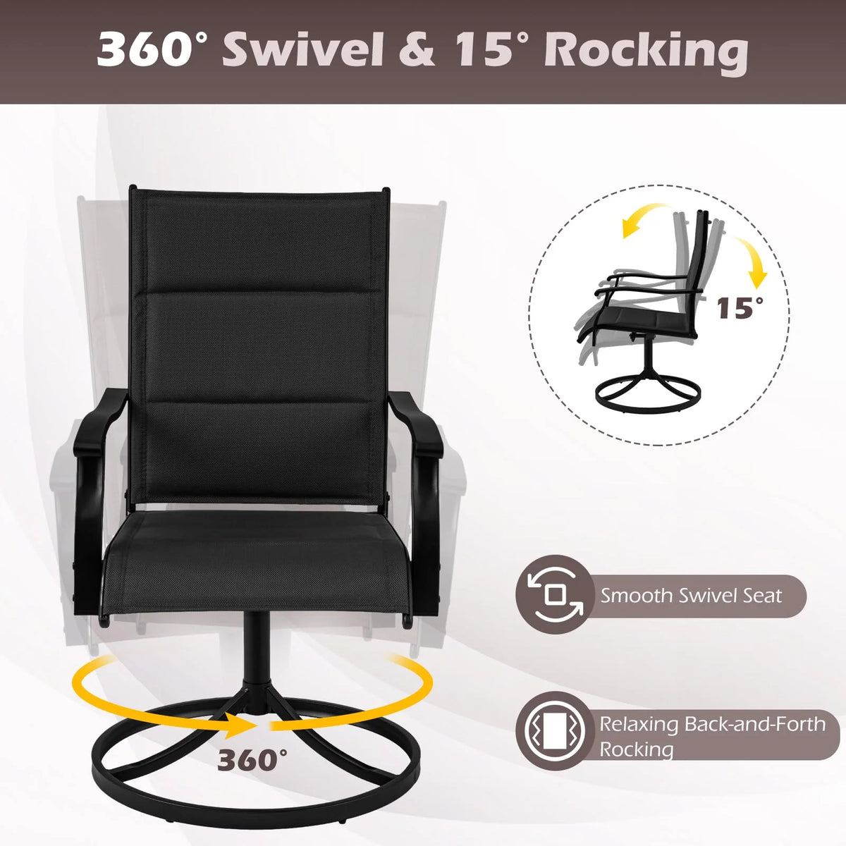 Tangkula Padded Patio Swivel Chairs Set of 4/2 Heavy Duty Metal Frame Rocker Chair - Product image 3