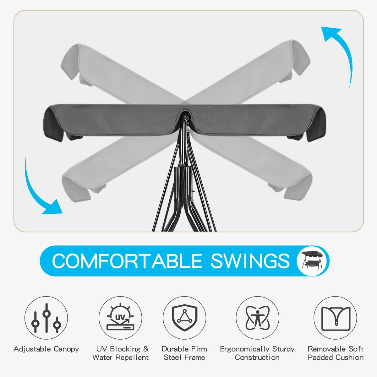 AECOJOY 3-Seat Outdoor Patio Swing Chair, Gray - Product image 4