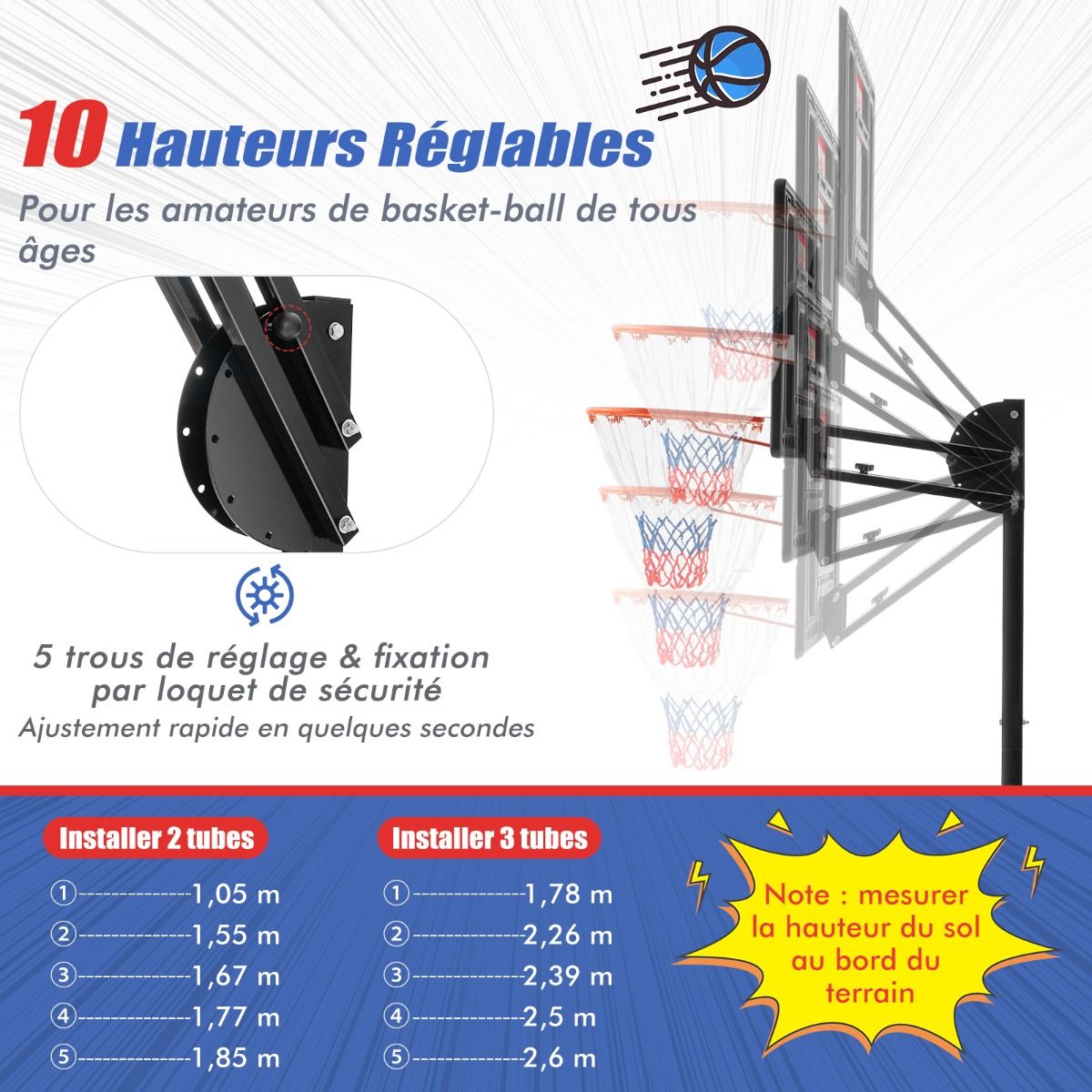 Freestanding Basketball Hoop with Adjustable Height 1.55-3.1m Basketball Stand with PE Backboard for Children and Yellows -