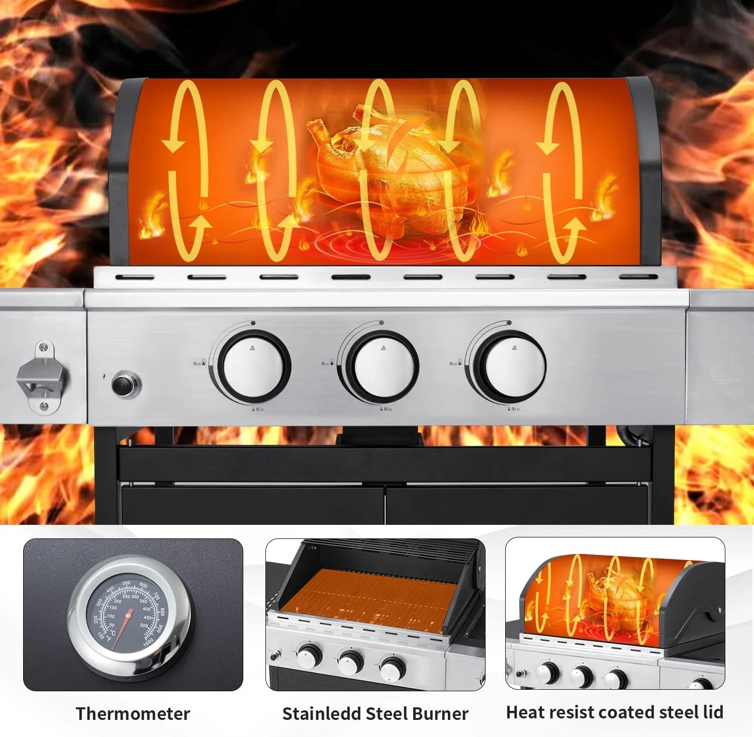 Upgraded 4 Burner BBQ Propane Gas Grill with Cast Iron Grates & Side Stove, 44 - Product image 31