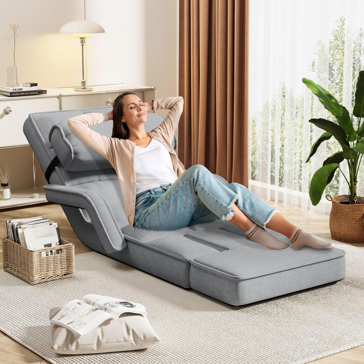 AECOJOY Floor Chair, Padded Folding Gaming Chair with 14-Level Adjustable Backrest, Portable Lazy Sofa - Product image 12