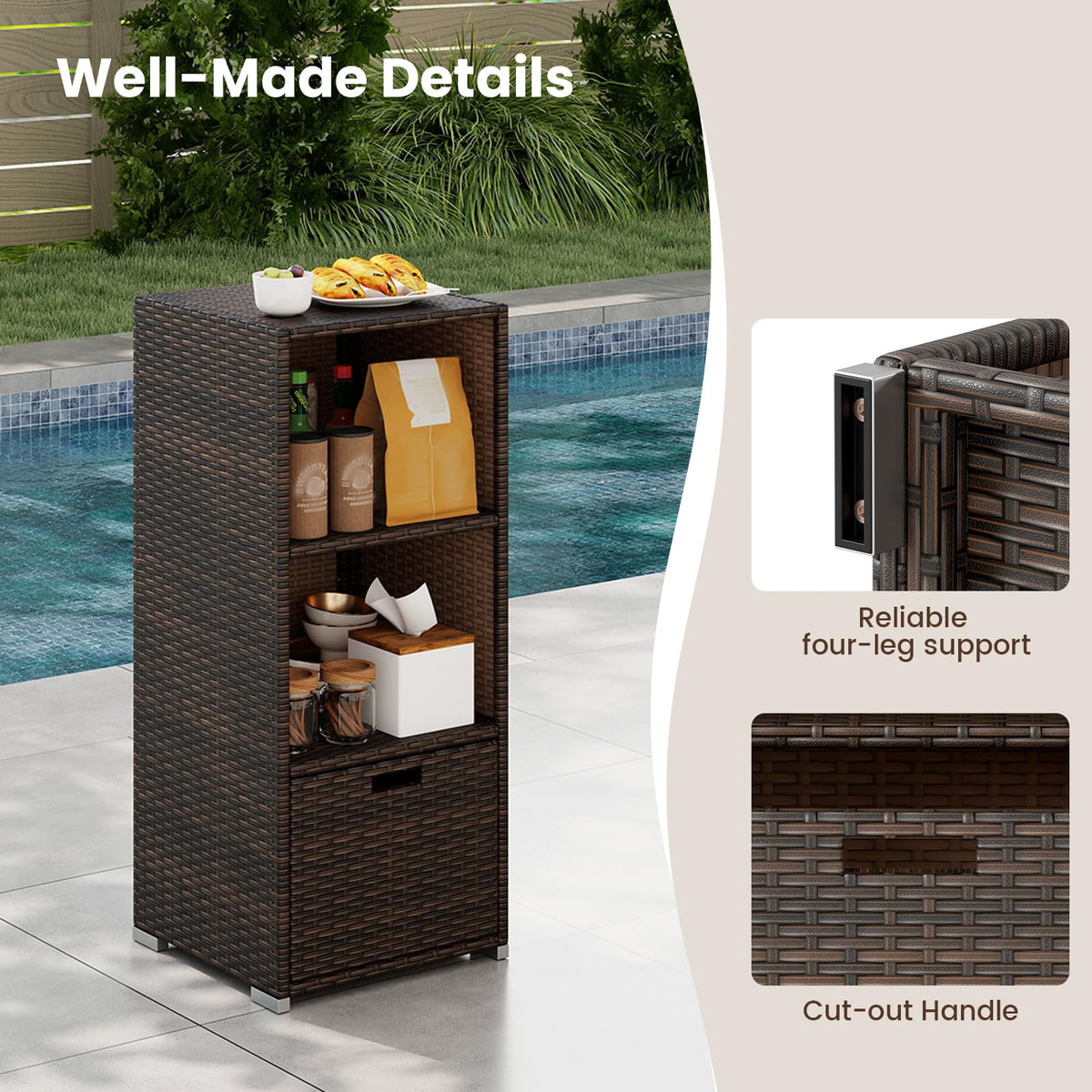 Tangkula Rattan Patiojoy Outdoor Wicker Cabinet with 3 Shelves - Product image 5