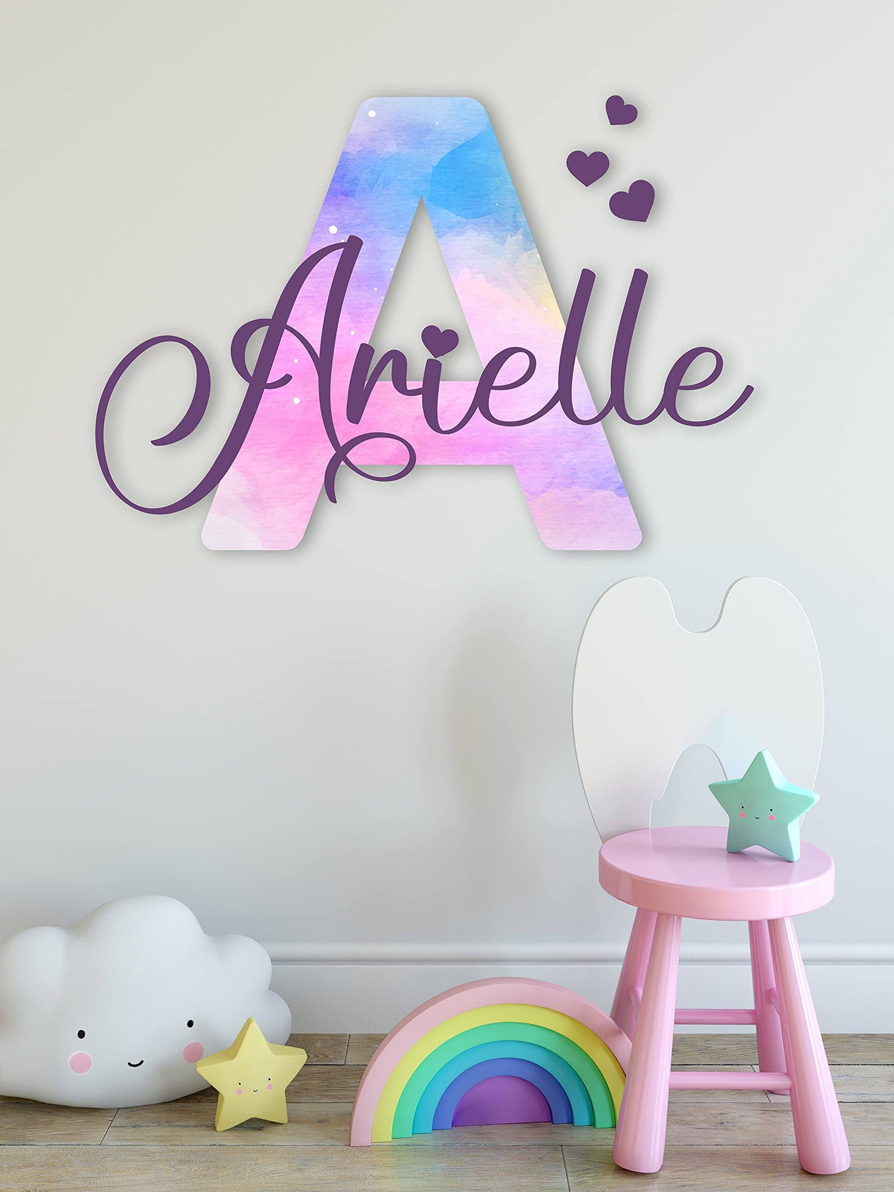 Cryptonite Multiple Font Wall Decor Bright Letter and Shimmer Colors I Custom Name & Initial I Baby Girl I Nursery Wall Decal for Baby Room