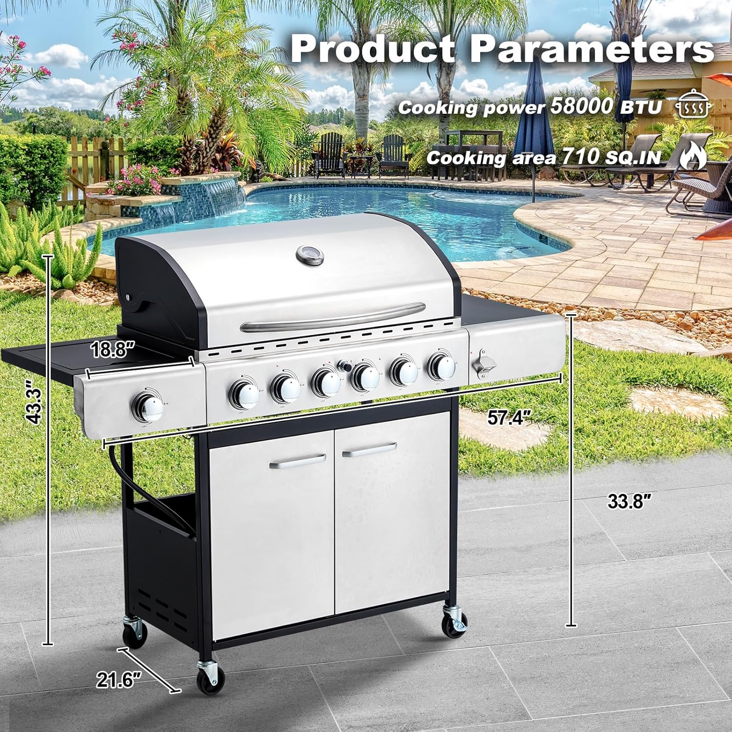 Upgraded 4 Burner BBQ Propane Gas Grill with Cast Iron Grates & Side Stove, 44 - Product image 23