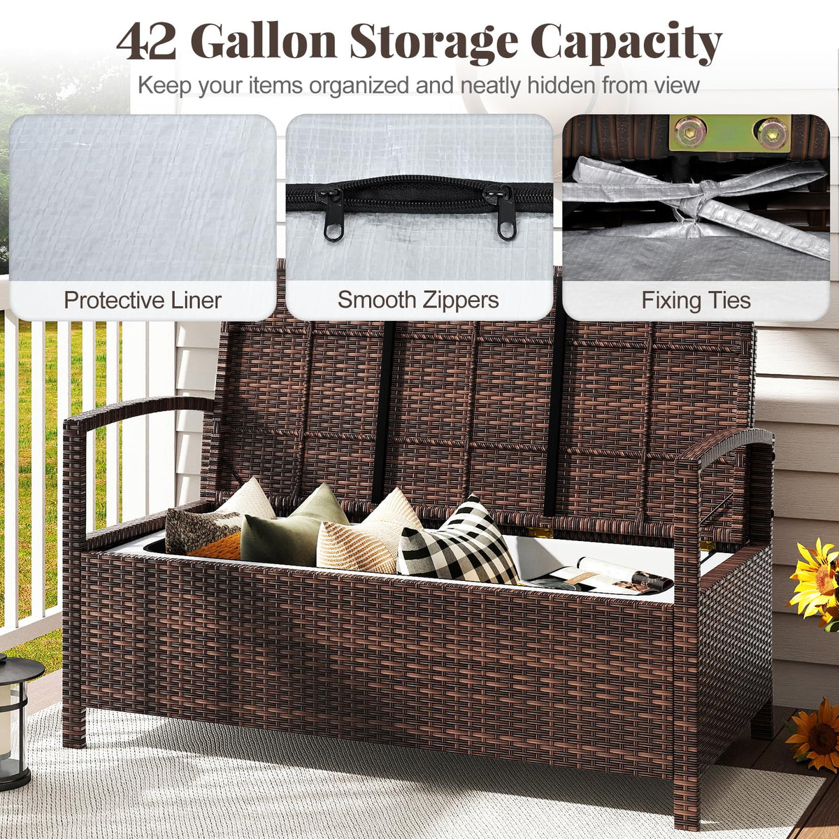Tangkula 42 Gallon Outdoor Bench with Storage for Porch Backyard Poolside - Product image 7