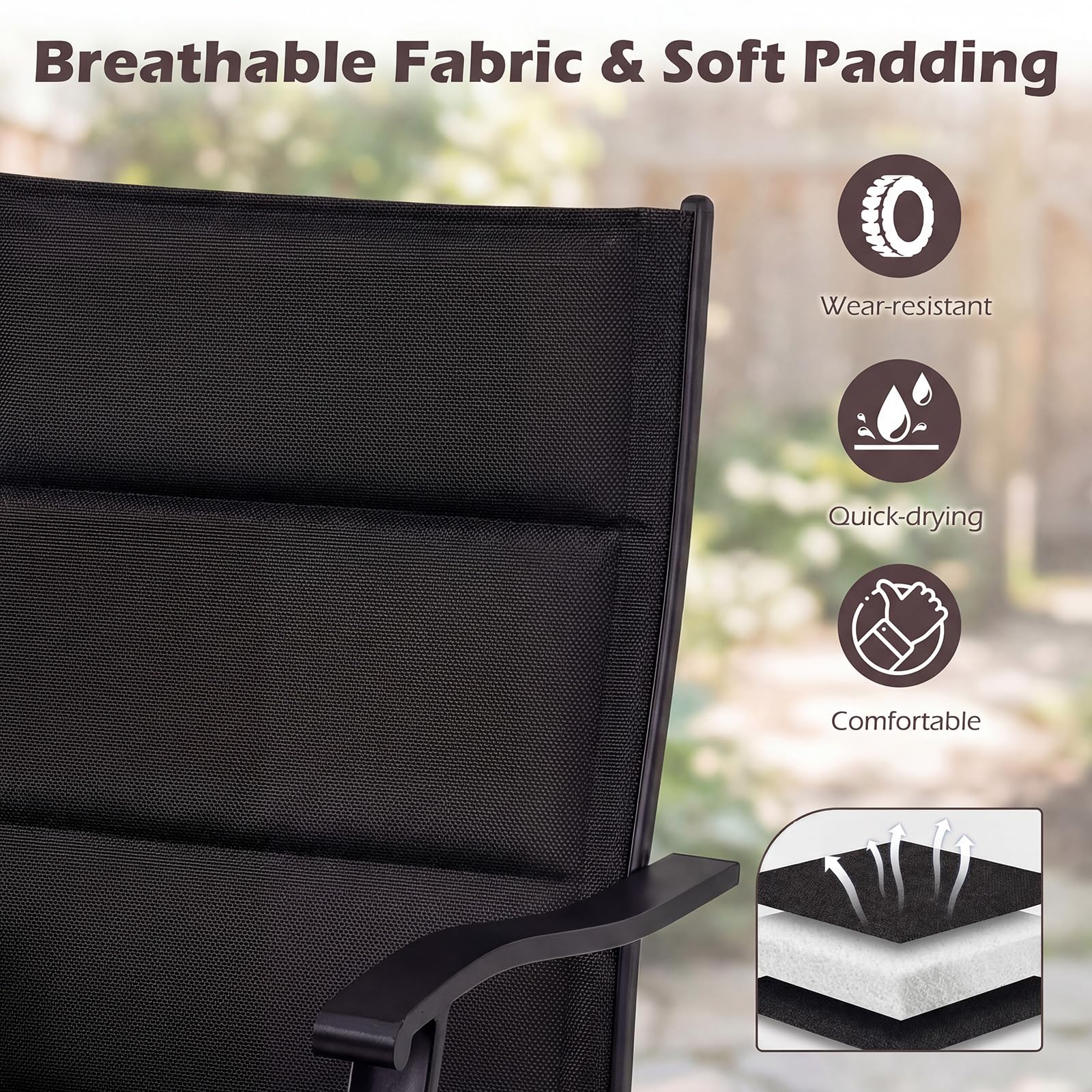 Tangkula Padded Patio Swivel Chairs Set of 4/2 Heavy Duty Metal Frame Rocker Chair - Product image 6