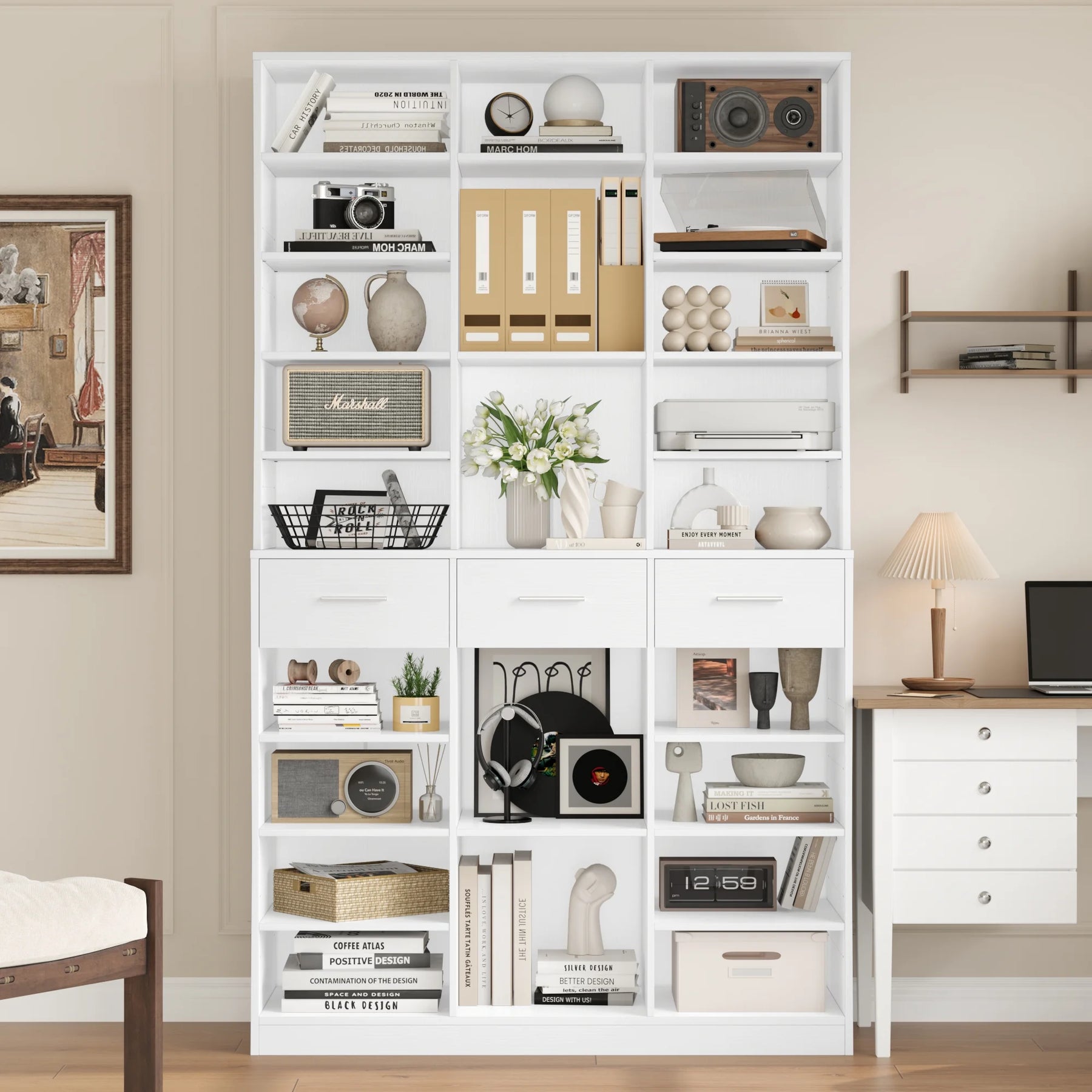 Homfa 75 - Inch Bookshelf and Bookcase with 3 Drawers, Wooden Storage Book Shelf with Adjustable Shelves - Product image 2
