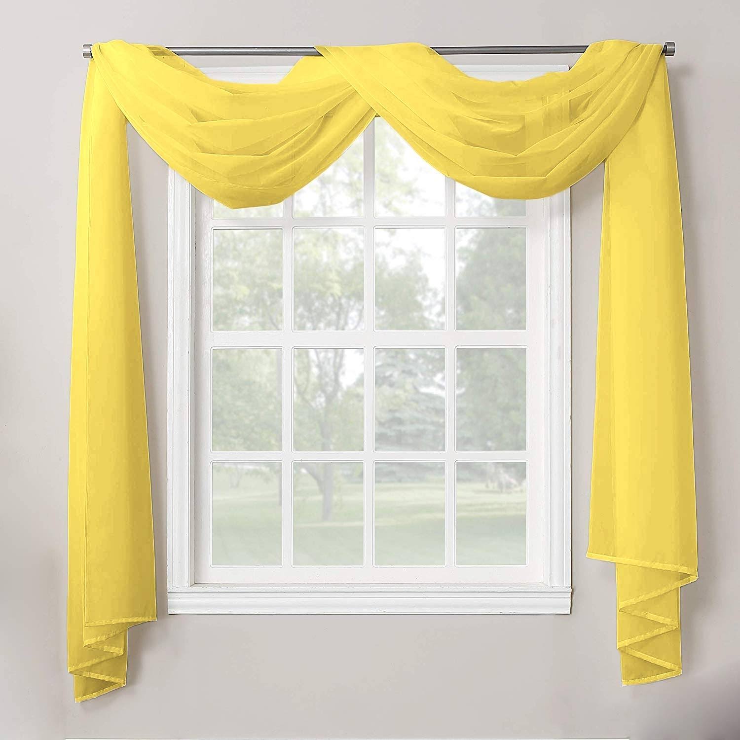 Decotex 1 Piece Sheer Voile Home Decor Fully Hemmed Scarf Valance Swag Topper (37 inch x 216 inch, Yellow) - Product image 1