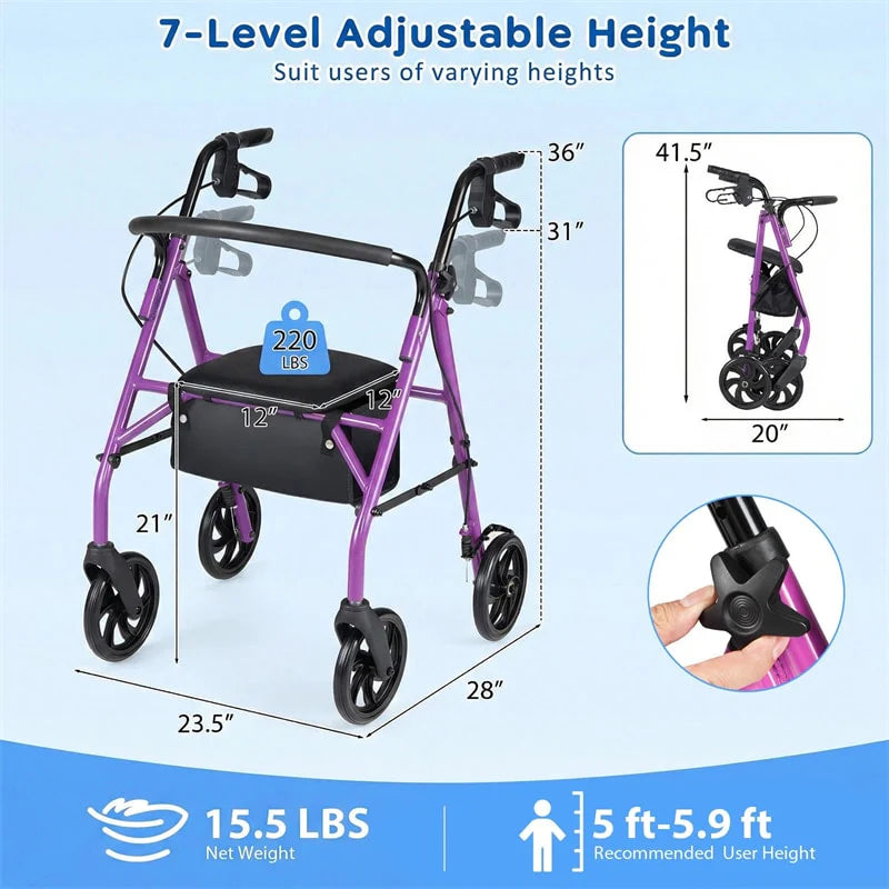 Foldable Rollator Walker with Seat & Height Adjustable Handles for Seniors - Product image 24