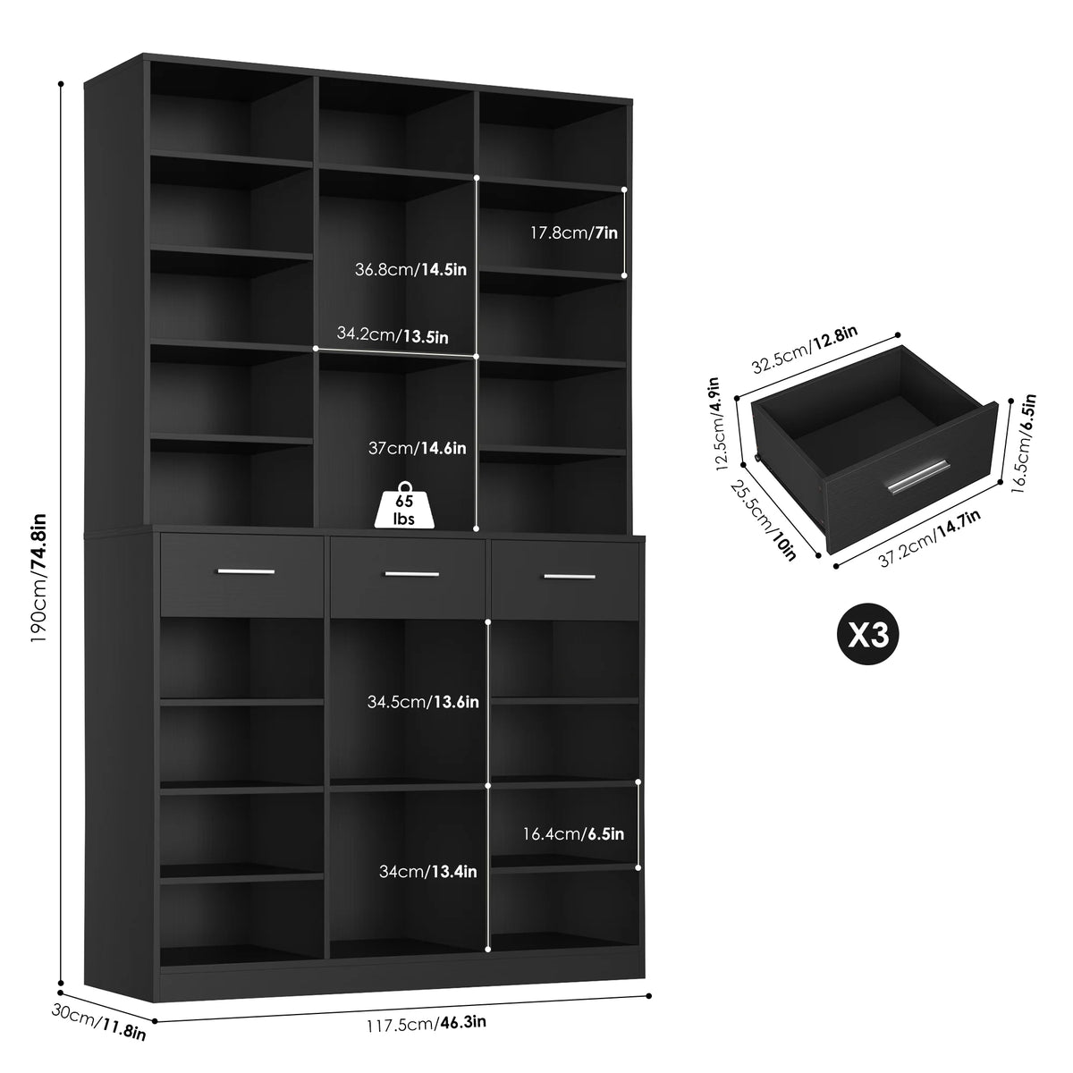 Homfa 75 - Inch Bookshelf and Bookcase with 3 Drawers, Wooden Storage Book Shelf with Adjustable Shelves - Product image 19