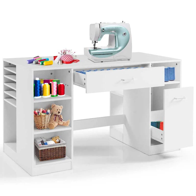 53" Artwork Sewing Craft Table Sewing Station Desk, Multipurpose Sewing Machine Cabinet with Drawers & Open - Product image 1