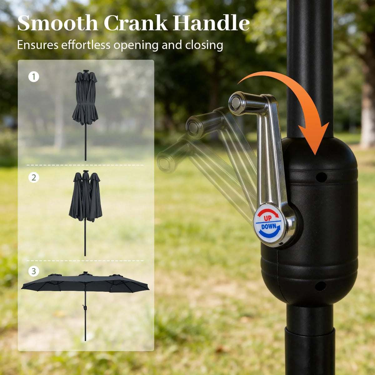 Tangkula 13 Ft Solar Patio Umbrella 36 LED Lights Crank Handle 12 Sturdy Ribs - Product image 8