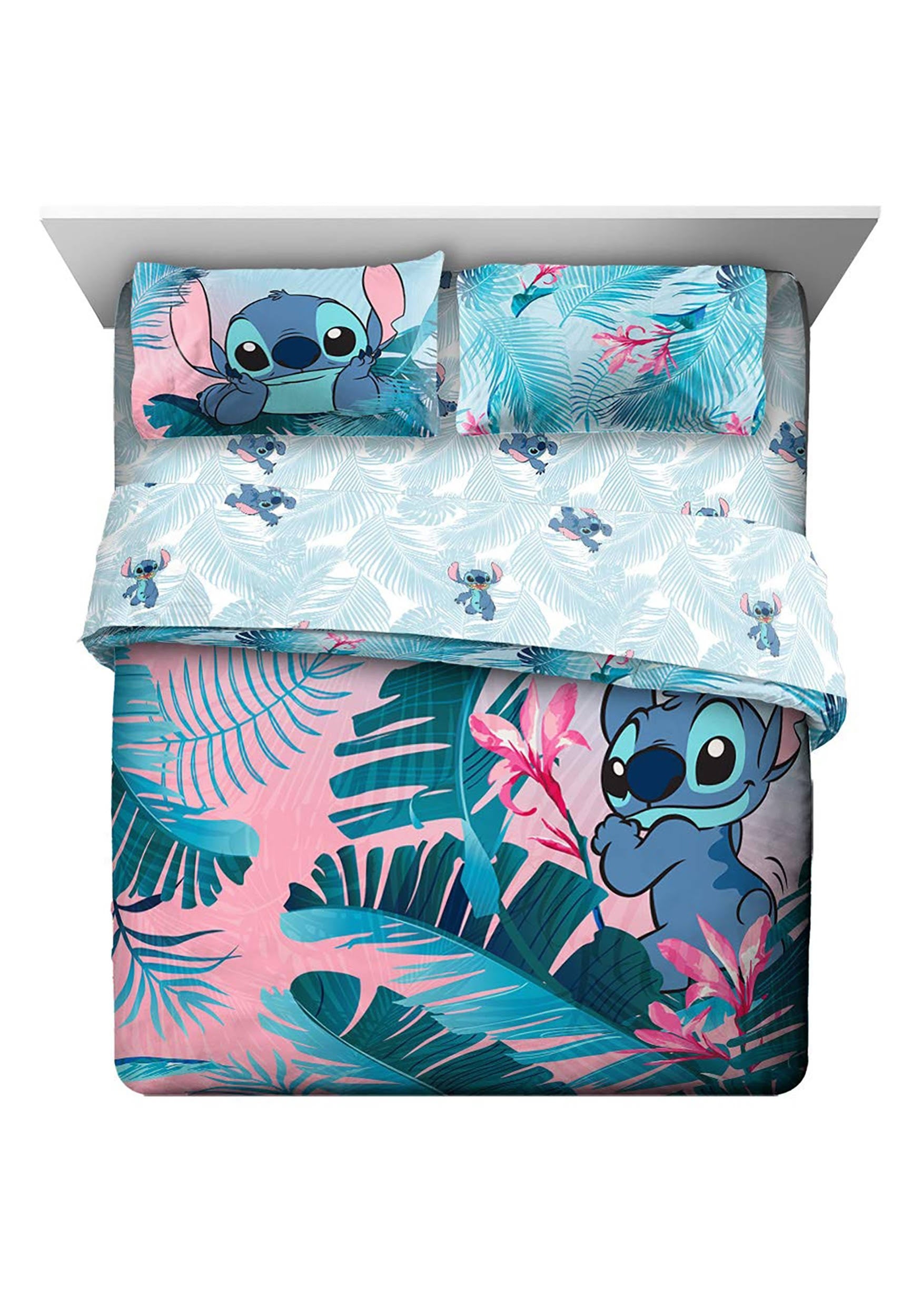 Lilo & Stitch Blue/Pink Tropical Flowers Kids Bed in A Bag Bedding Set w/ Reversible Comforter, Size: Full - Product image 1