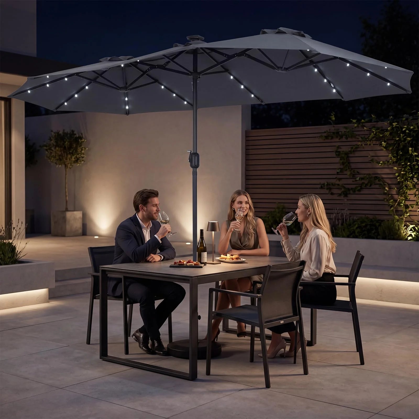 Tangkula 13 Ft Solar Patio Umbrella 36 LED Lights Crank Handle 12 Sturdy Ribs - Product image 2
