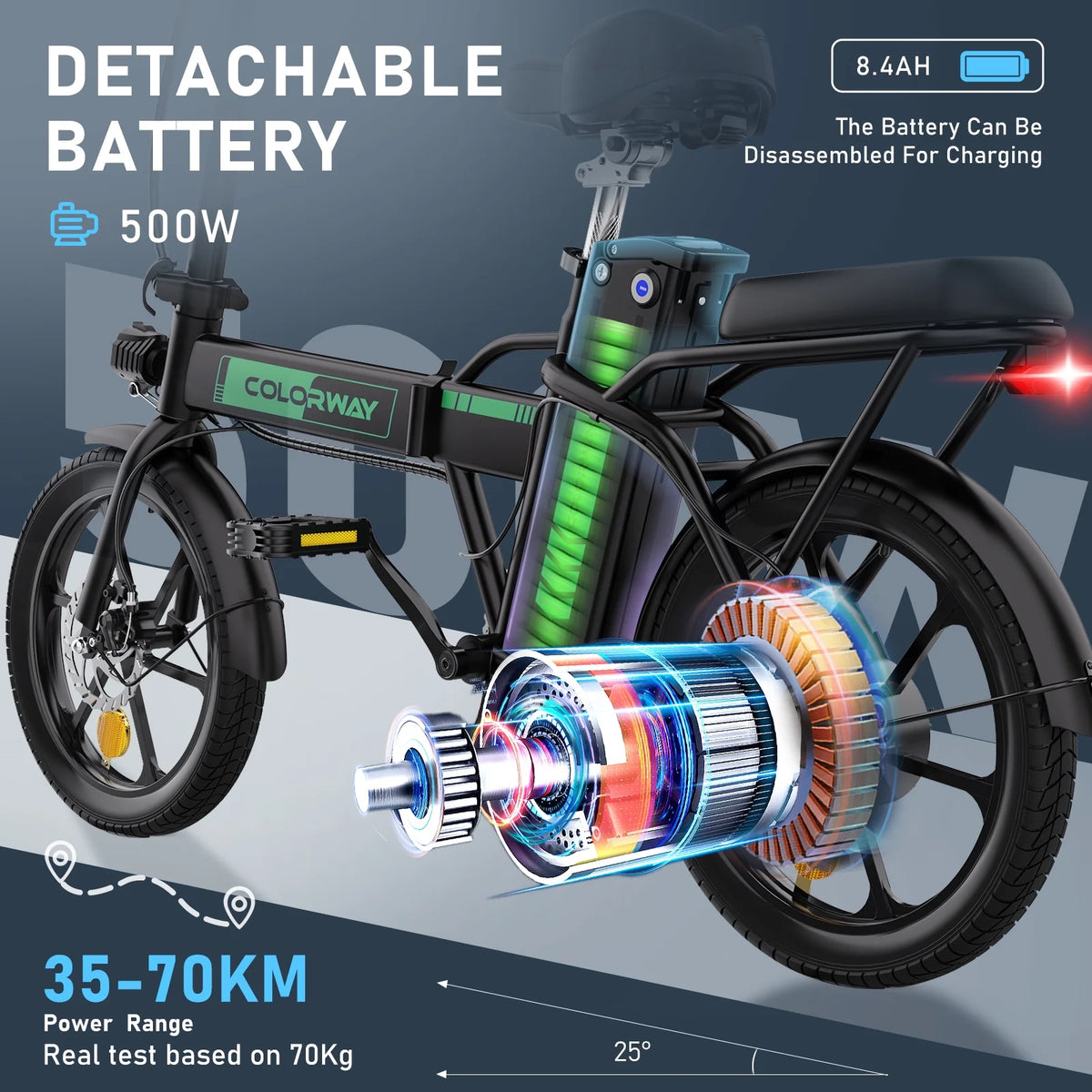 COLORWAY Electric Bike, 500W/10.4ah/36V Removable Battery E Bike, Electric Foldable Pedal Assist E - Product image 5