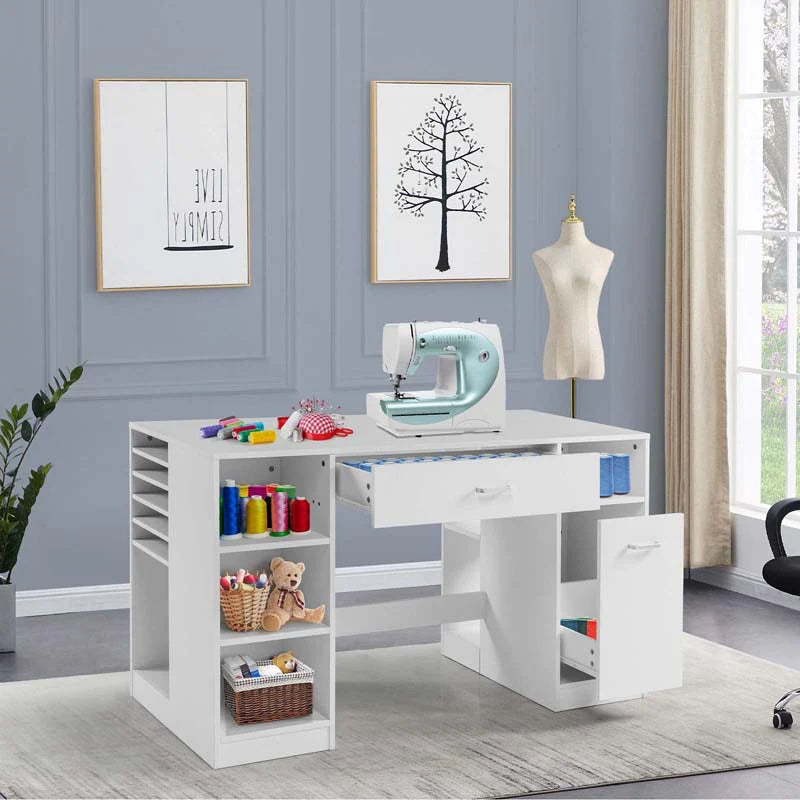 53" Artwork Sewing Craft Table Sewing Station Desk, Multipurpose Sewing Machine Cabinet with Drawers & Open - Product image 2