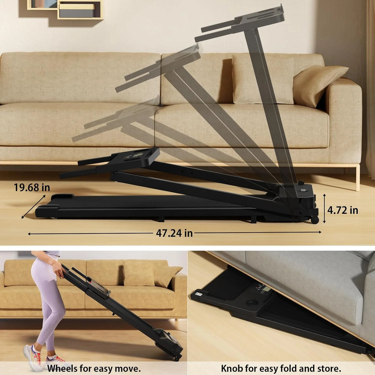 300 lb Portable Folding Treadmill, 3.0 HP Foldable Compact Treadmill for Home Office - Product image 7