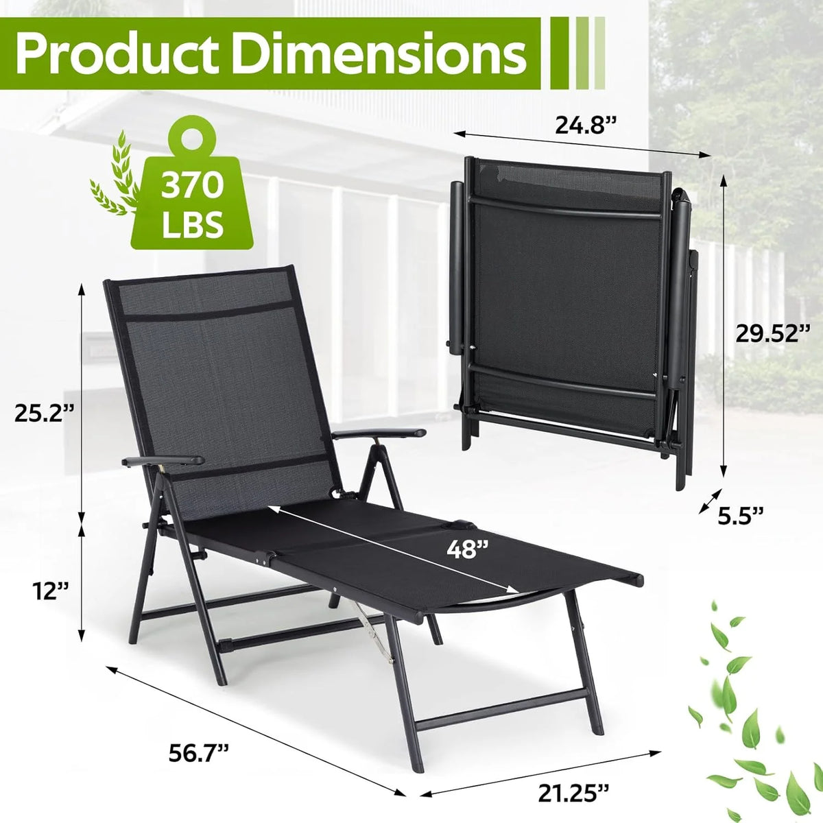 AECOJOY Outdoor Chaise Lounge Chair, Adjustable Reclining Folding Pool Lounger for Poolside - Product image 5