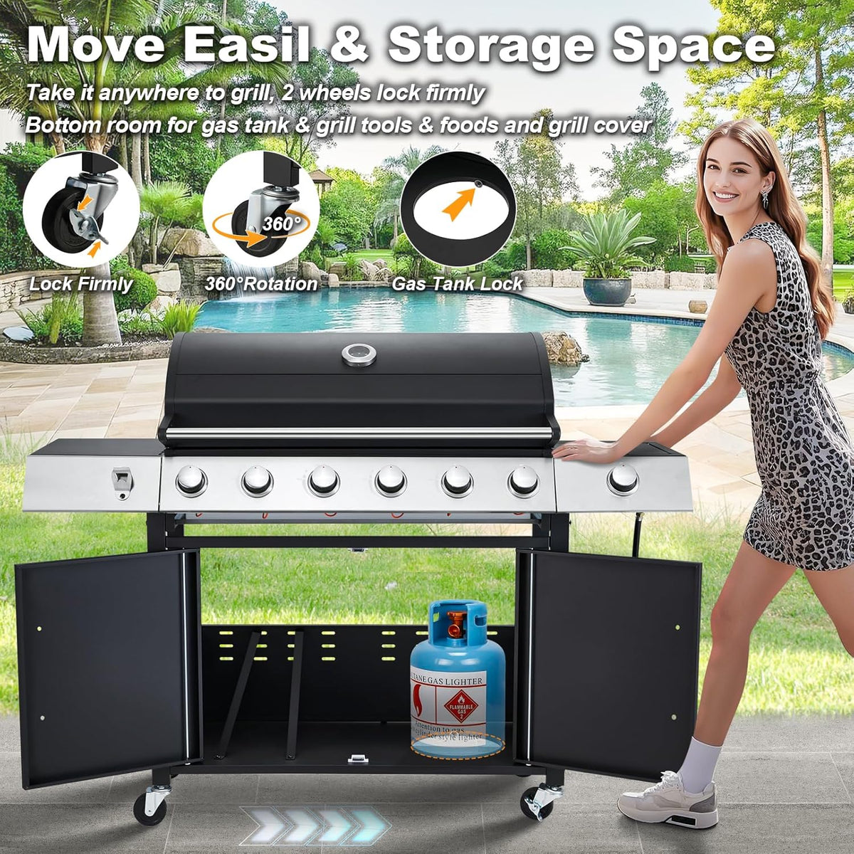 Upgraded 4 Burner BBQ Propane Gas Grill with Cast Iron Grates & Side Stove, 44 - Product image 9