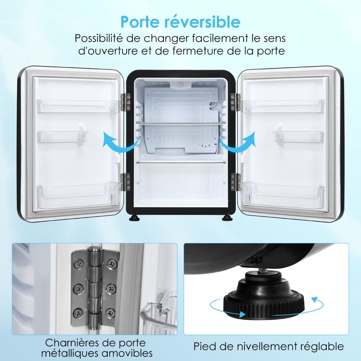 Mini Fridge 68L 220-240V Removable Shelves and Reversible Door Temperature 0°C - 10°C for Home Bedroom Office -
