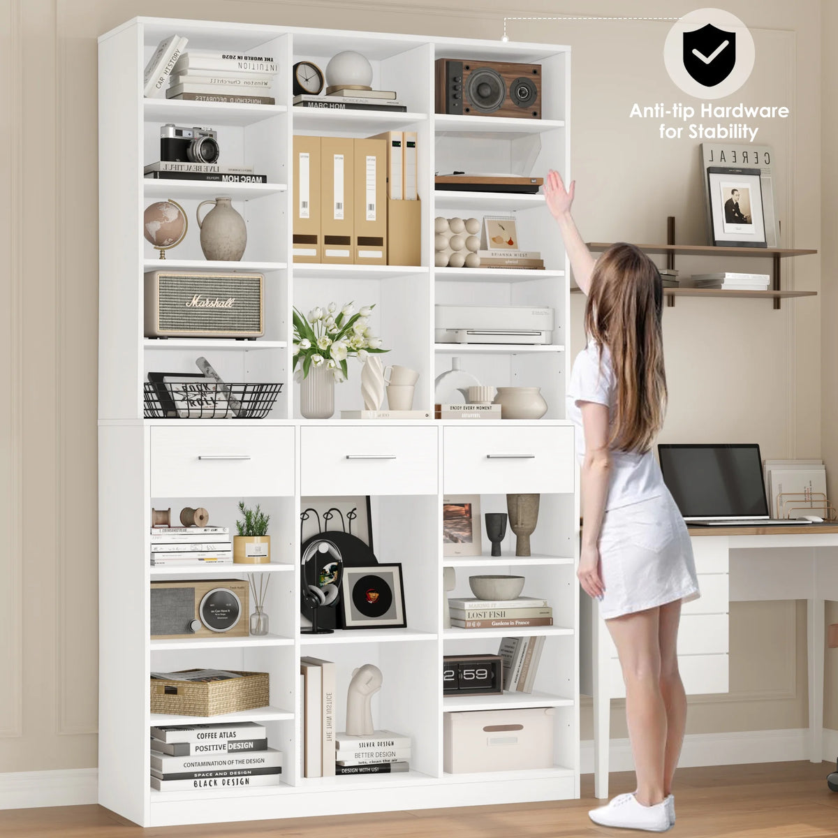 Homfa 75 - Inch Bookshelf and Bookcase with 3 Drawers, Wooden Storage Book Shelf with Adjustable Shelves - Product image 4