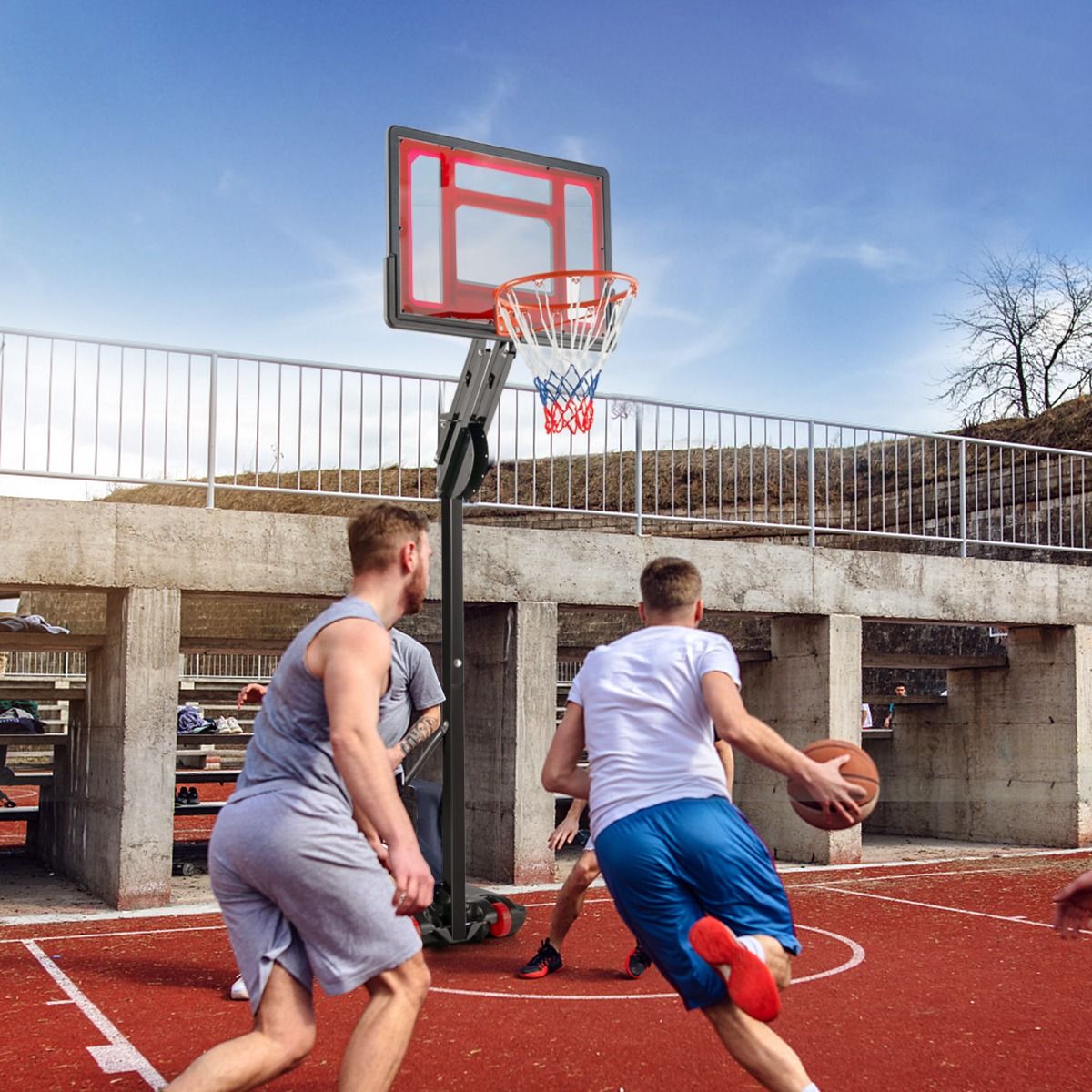 Freestanding Basketball Hoop with Adjustable Height 1.55-3.1m Basketball Stand with PE Backboard for Children and Yellows -