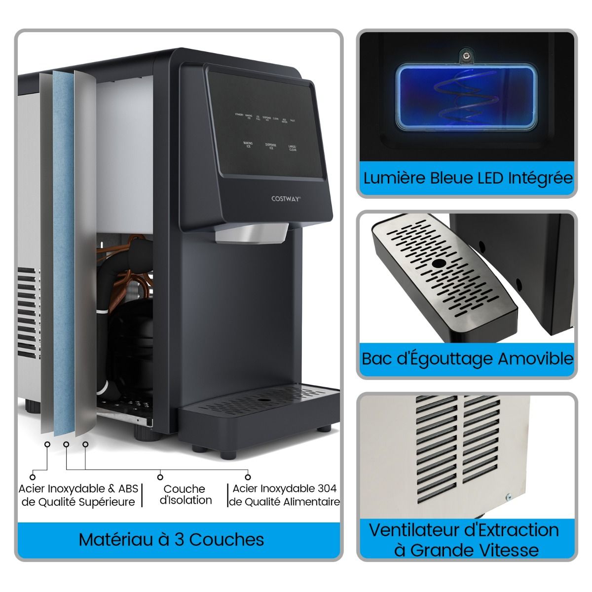 Ice Maker 27kg/24h Countertop LED Display Nugget Maker with Infrared Sensor and Self-Cleaning Ice Storage: 4 kg -