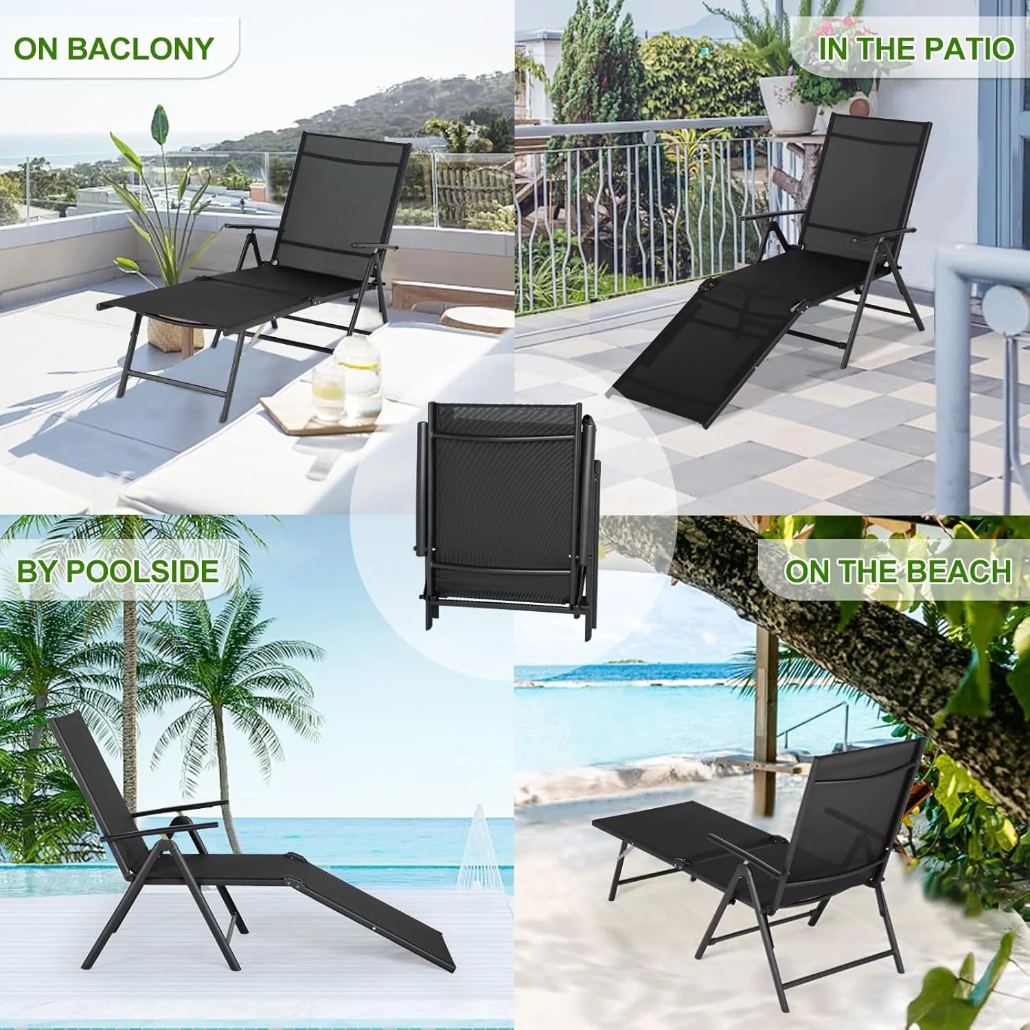 AECOJOY Outdoor Chaise Lounge Chair, Adjustable Reclining Folding Pool Lounger for Poolside - Product image 6