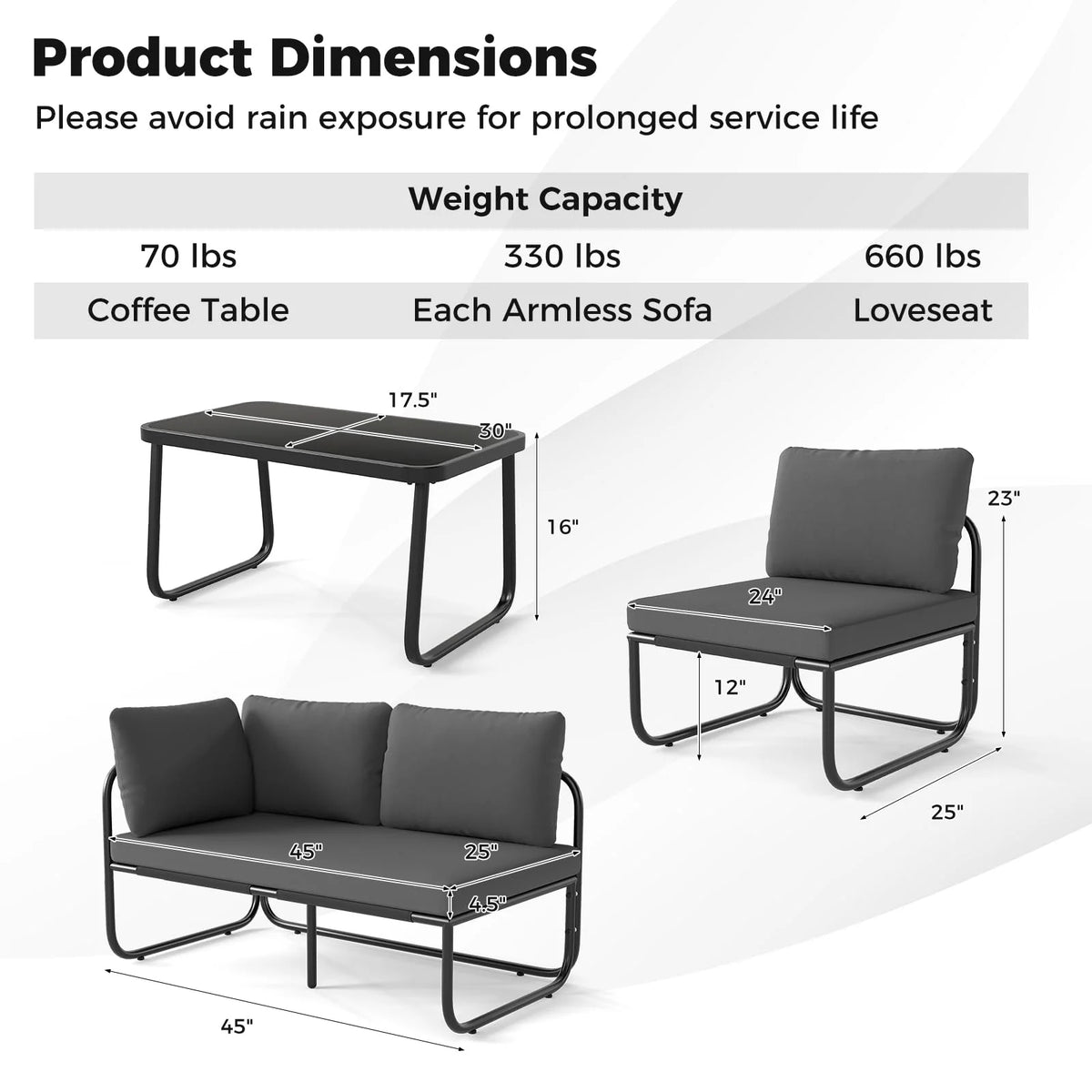 Tangkula 4 Pieces Patio Furniture Set with Cushions and Tempered Glass Coffee Table - Product image 4