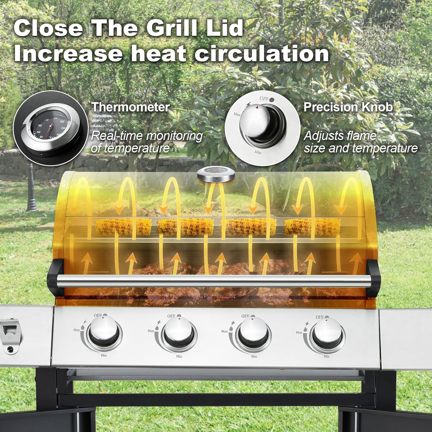 Upgraded 4 Burner BBQ Propane Gas Grill with Cast Iron Grates & Side Stove, 44 - Product image 57