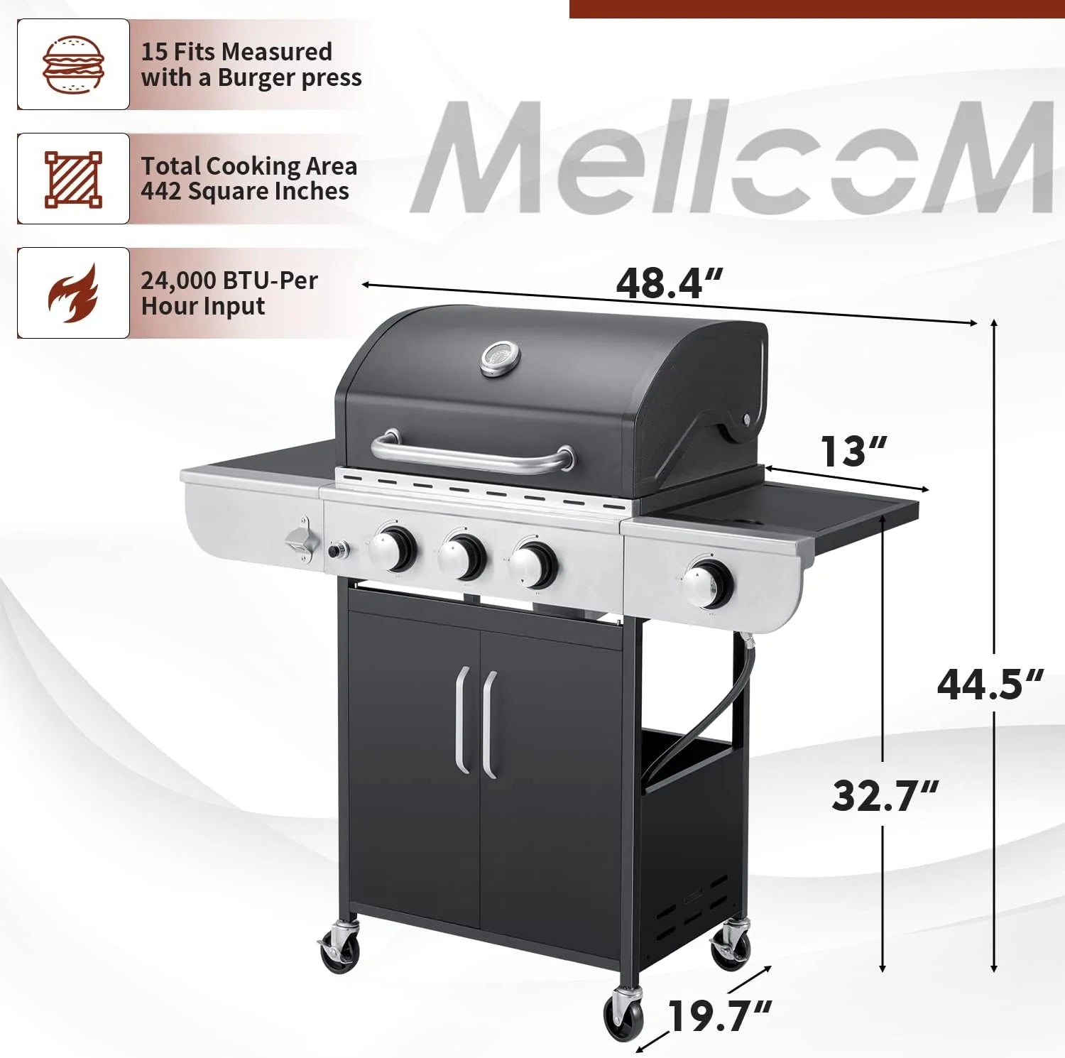 Upgraded 4 Burner BBQ Propane Gas Grill with Cast Iron Grates & Side Stove, 44 - Product image 30