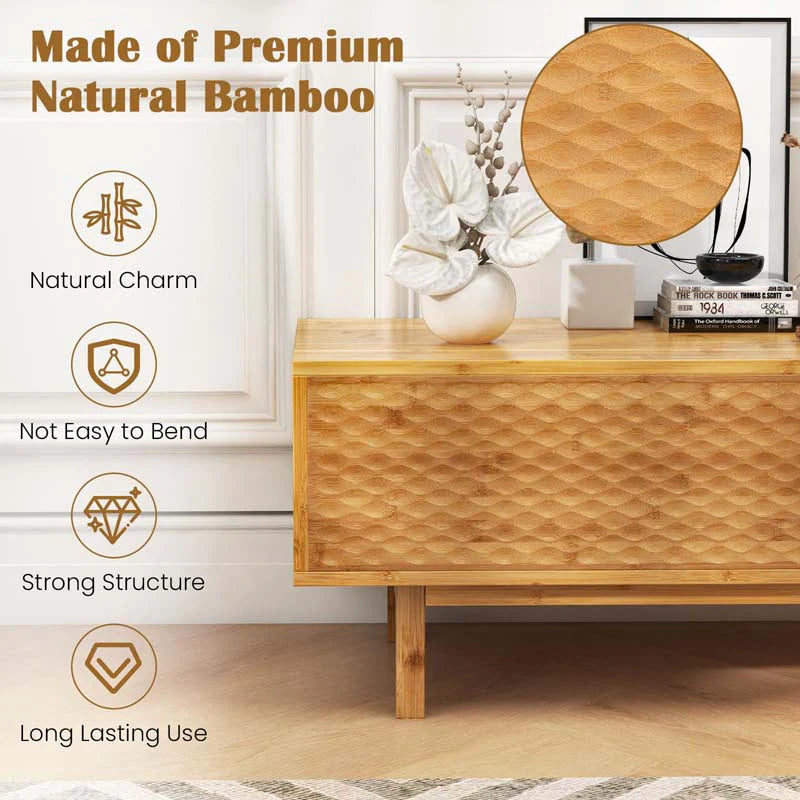 63" Bamboo TV Stand for Up to 70" TVs, Mid Century Modern Entertainment Center Media Console with Sliding - Product image 6