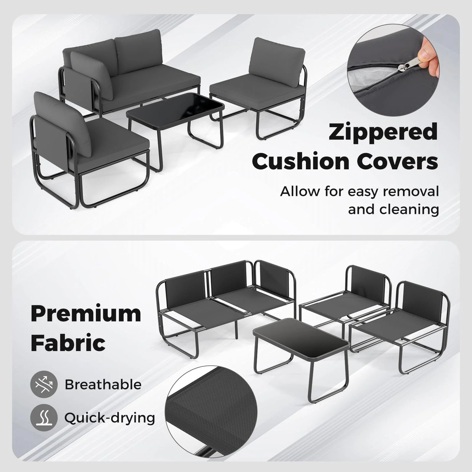 Tangkula 4 Pieces Patio Furniture Set with Cushions and Tempered Glass Coffee Table - Product image 5