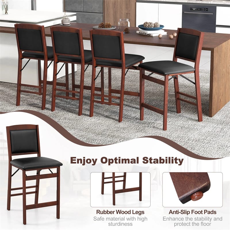 Set of 2 Folding Counter Height Bar Stools, 24.5" Kitchen Island Bar Chairs w/ Padded Backrest & Seat - Product image 8