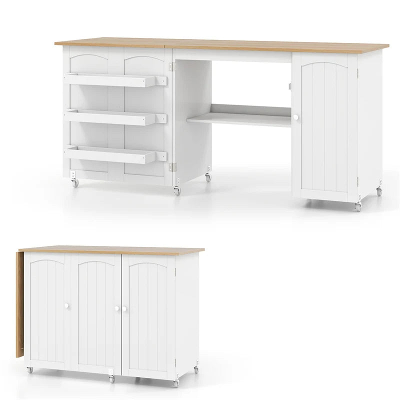 62.5" Folding Sewing Table Rolling Craft Station with Storage Cabinet & Shelves - Product image 20