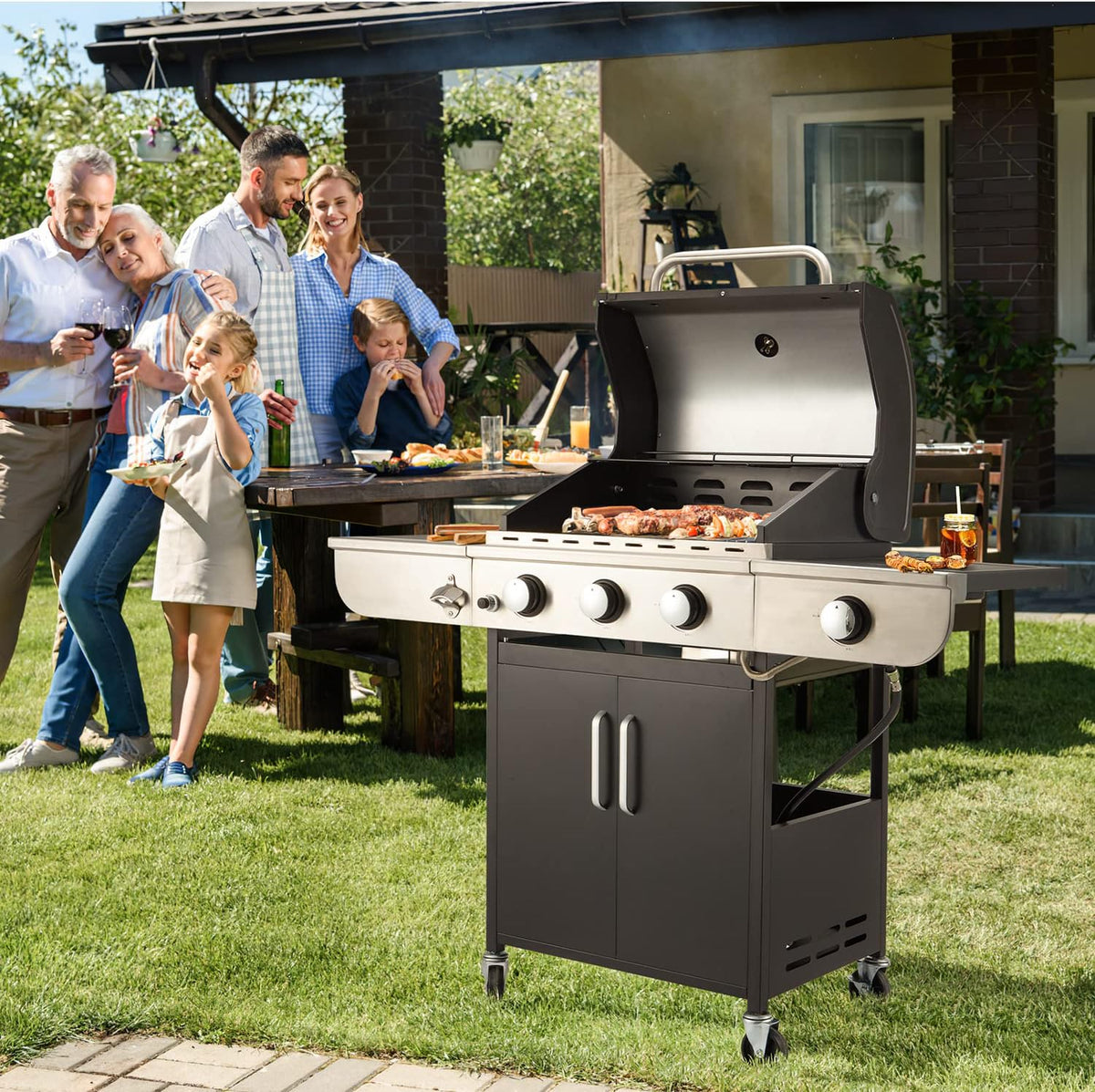Upgraded 4 Burner BBQ Propane Gas Grill with Cast Iron Grates & Side Stove, 44 - Product image 29