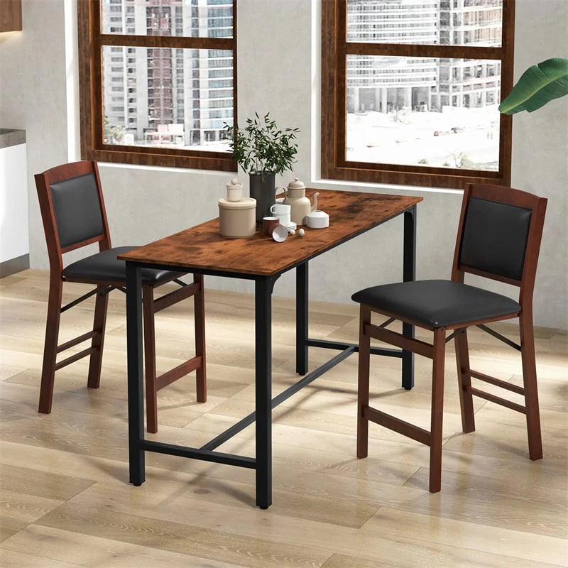 Set of 2 Folding Counter Height Bar Stools, 24.5" Kitchen Island Bar Chairs w/ Padded Backrest & Seat - Product image 3