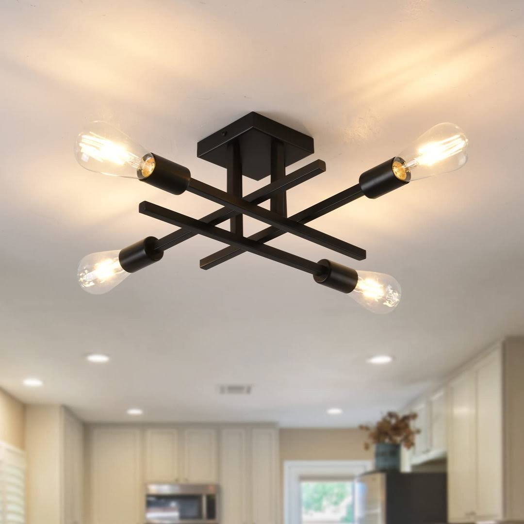 Doraelia Dimmable Sputnik Modern Linear Chandelier Semi Flush Mount Ceiling 4 Light Fixtures George Oliver - Product image 1