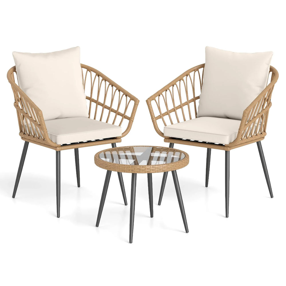 Tangkula 3 Piece Patio Bistro Set with Metal Frame for Balcony
