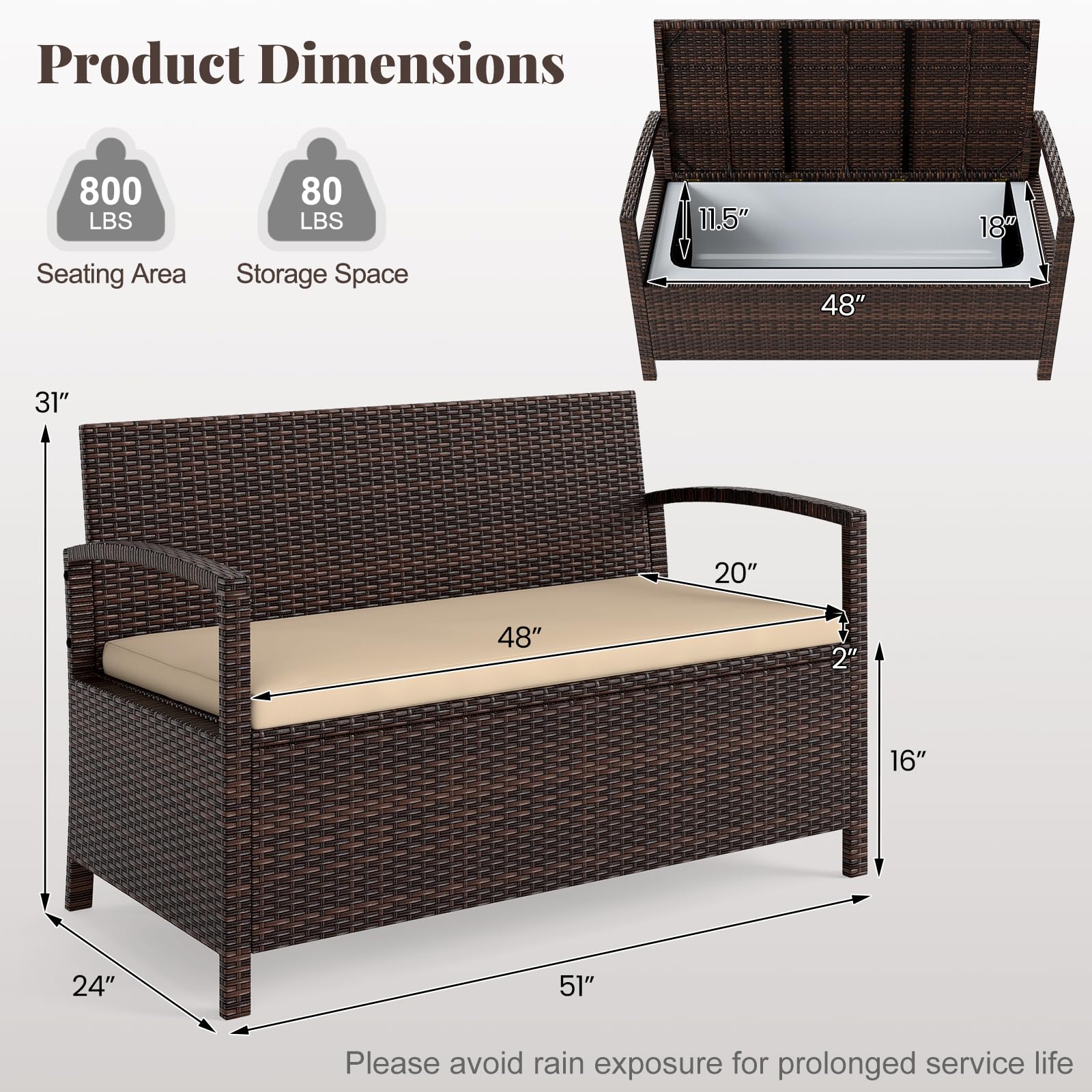 Tangkula 42 Gallon Outdoor Bench with Storage for Porch Backyard Poolside - Product image 3