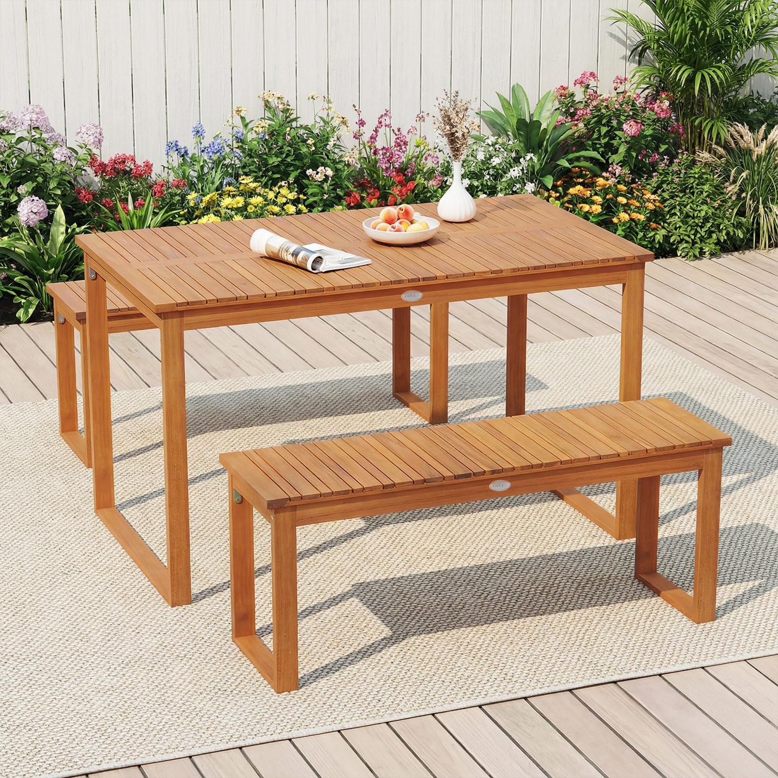 Tangkula Rectangular Acacia Wood Patio Dining Table with Slatted Tabletop (49" x 27.5") - Product image 2