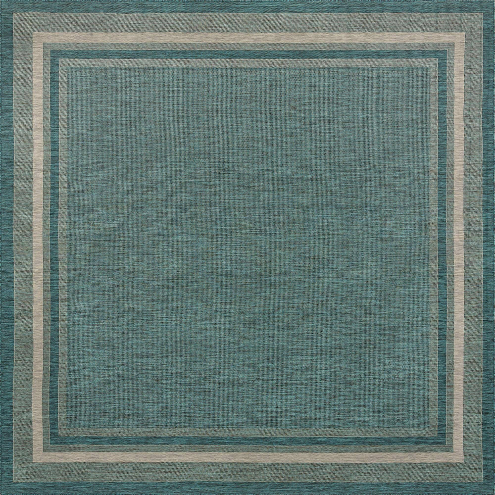 Unique Loom Outdoor Border 13 ft Square Teal Blue Green Area Rug Indoor Outdoor Rug