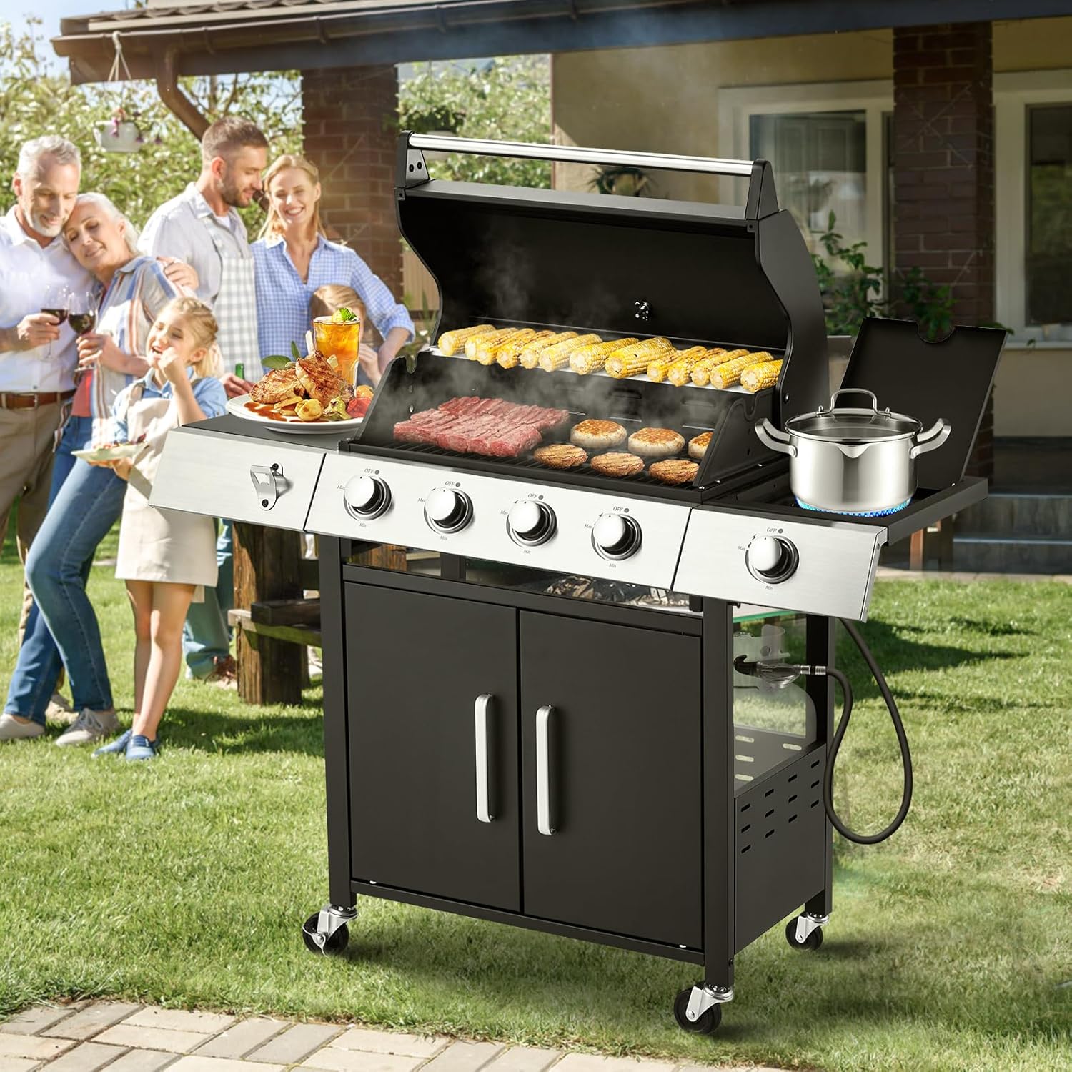 Upgraded 4 Burner BBQ Propane Gas Grill with Cast Iron Grates & Side Stove, 44 - Product image 51