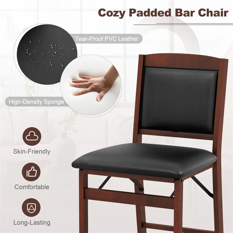 Set of 2 Folding Counter Height Bar Stools, 24.5" Kitchen Island Bar Chairs w/ Padded Backrest & Seat - Product image 6