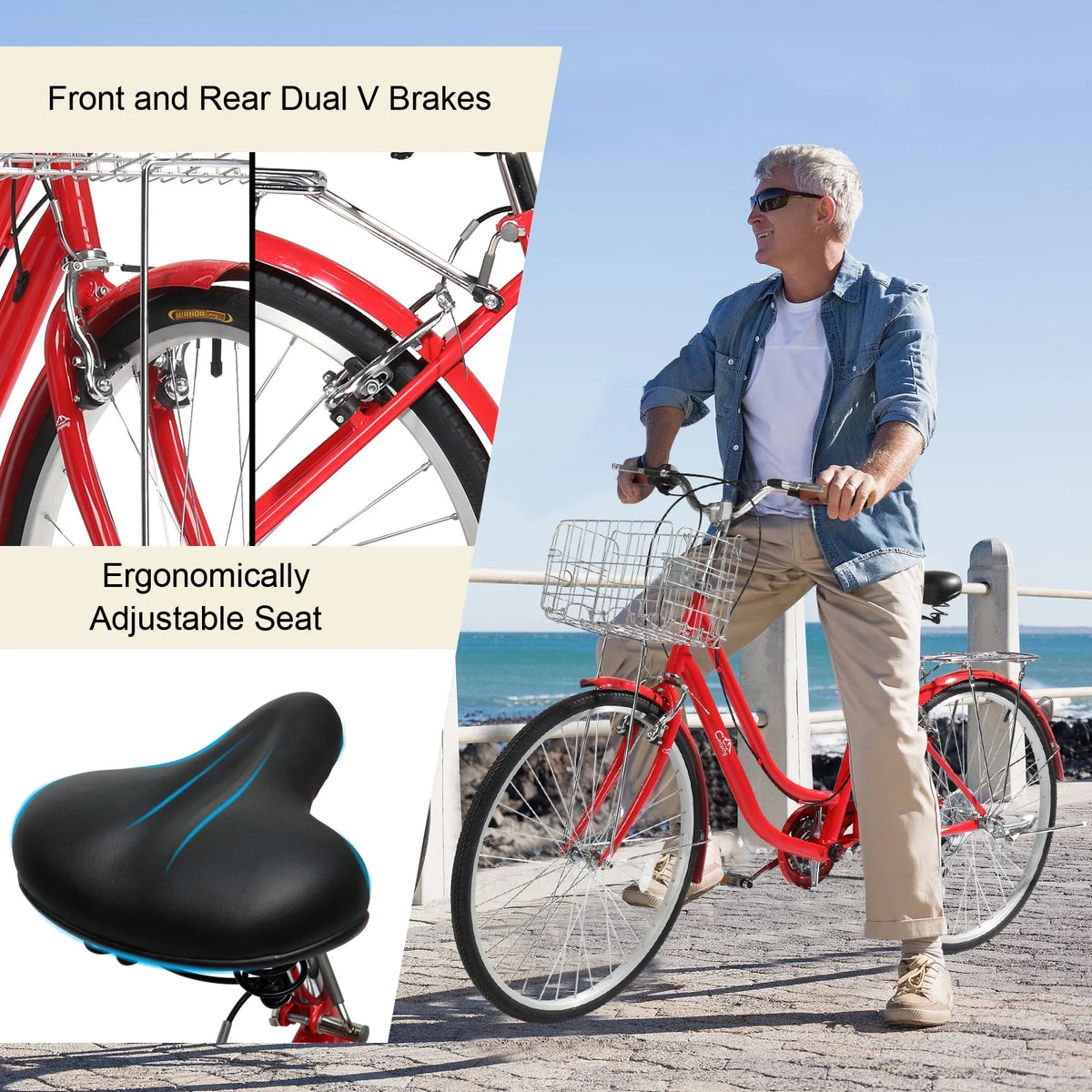 Ktaxon 26in Urban Commuter City Bike, Shimano 7 Speed Adult Road Bicycle, Pink - Product image 14