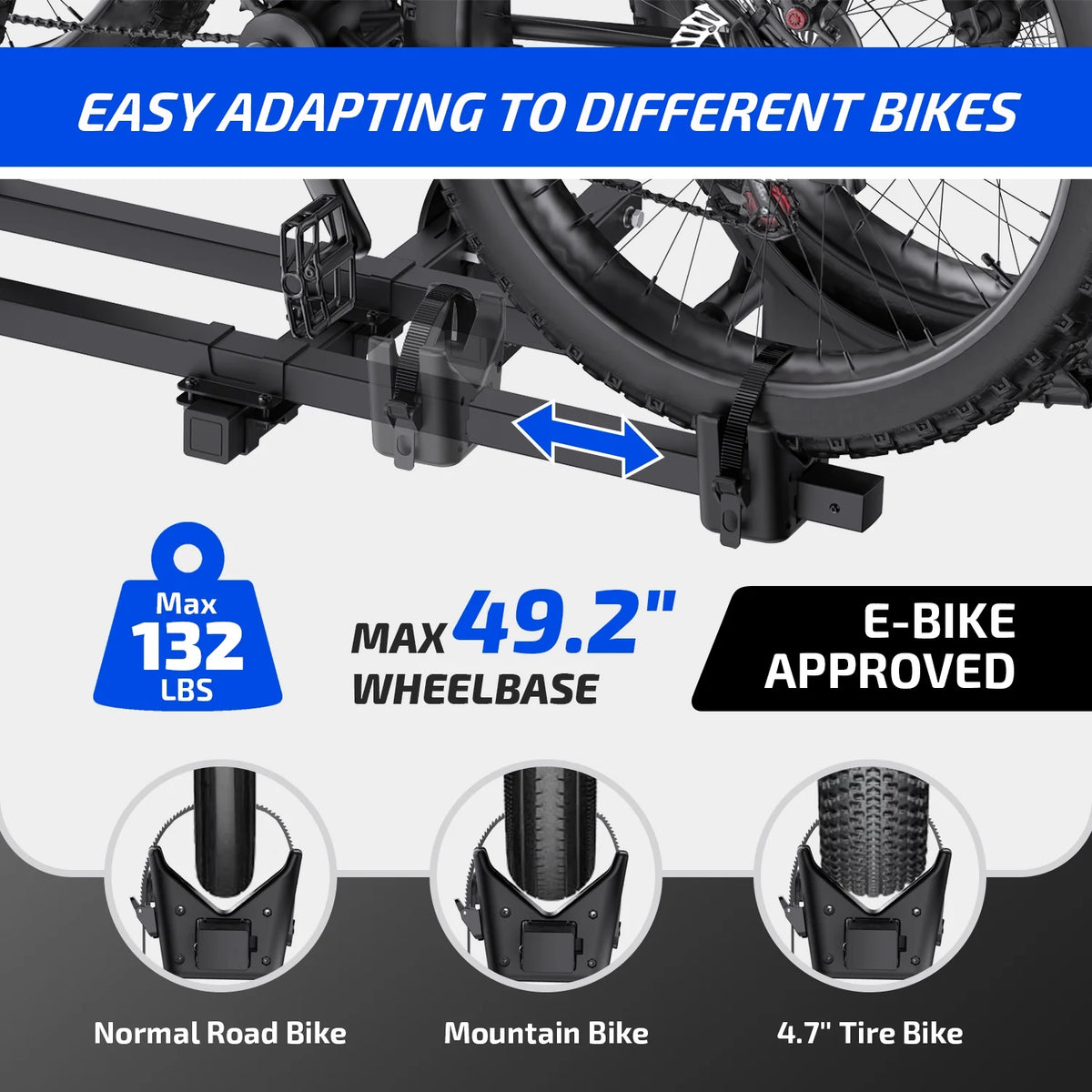 Ozark Trail Premium Platform Steel Bike Rack with 132 lb Load Capacity, 2'' Hitch Receiver E - Product image 2