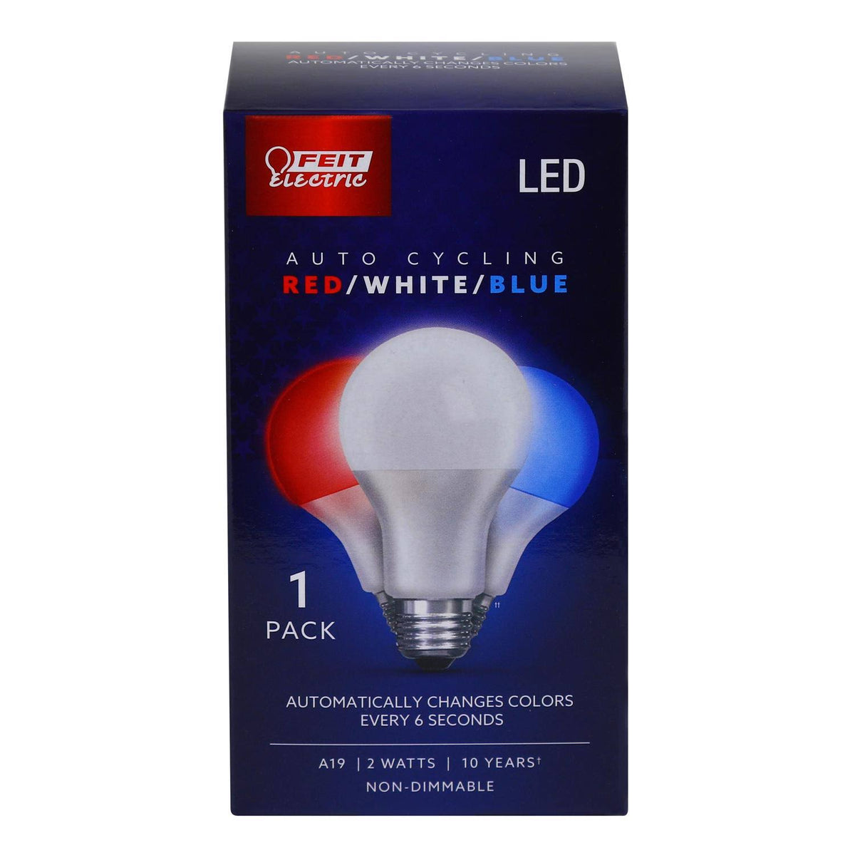 Feit Electric A19 E26 (Medium) Auto Cycling LED Bulb Blue/Red/White 7 Watt Equivalence 1 Pk - Product image 1