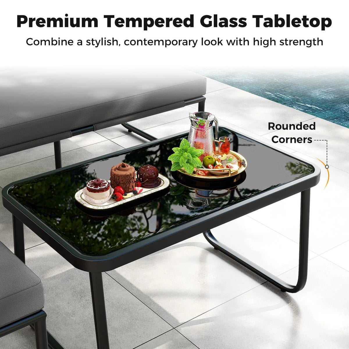 Tangkula 4 Pieces Patio Furniture Set with Cushions and Tempered Glass Coffee Table - Product image 8
