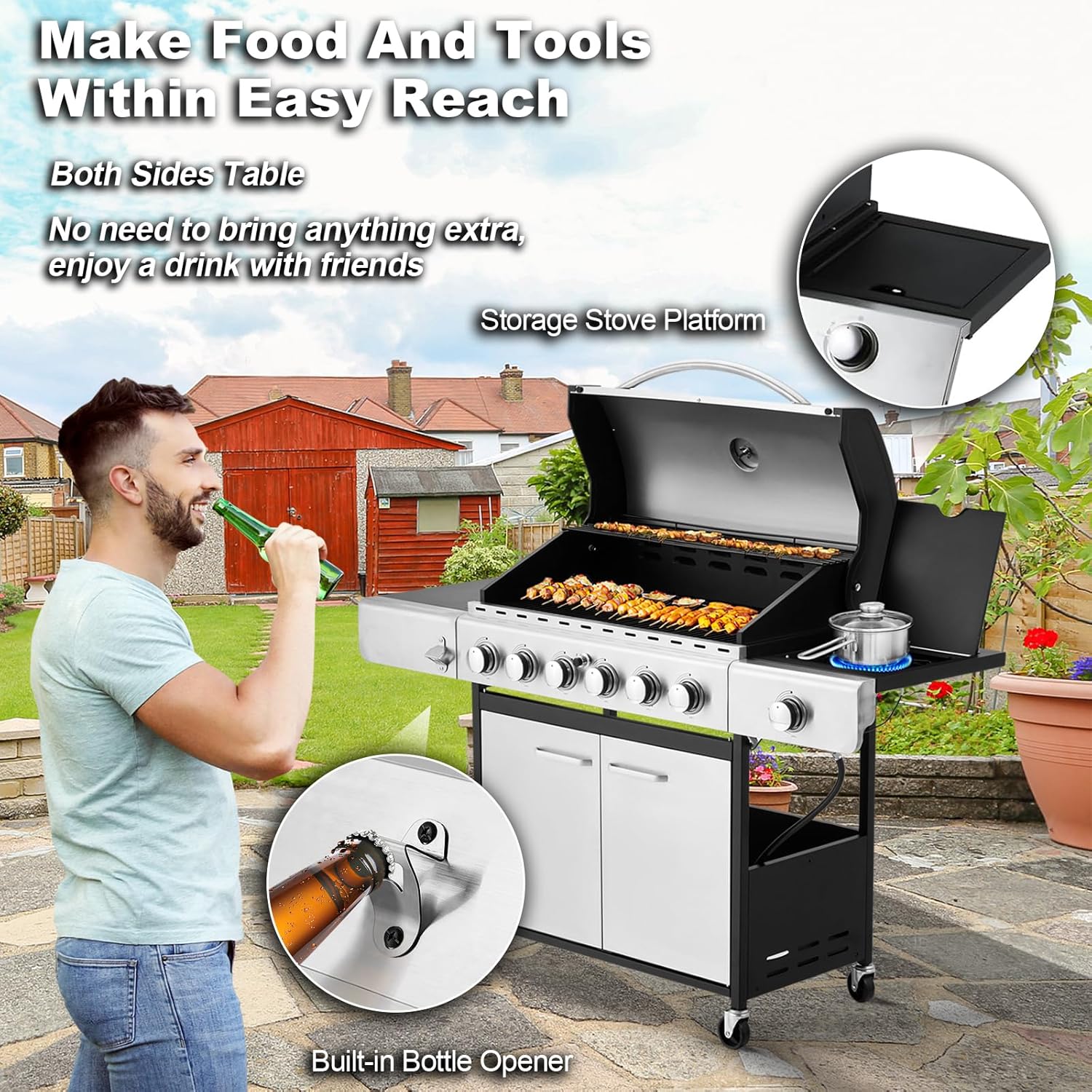 Upgraded 4 Burner BBQ Propane Gas Grill with Cast Iron Grates & Side Stove, 44 - Product image 27
