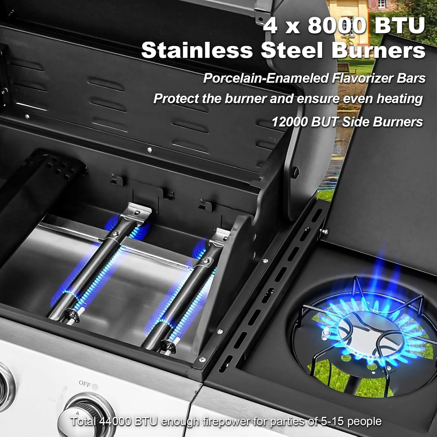 Upgraded 4 Burner BBQ Propane Gas Grill with Cast Iron Grates & Side Stove, 44 - Product image 54